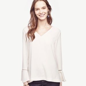 Ann Taylor Lacy Bell Sleeve Top white